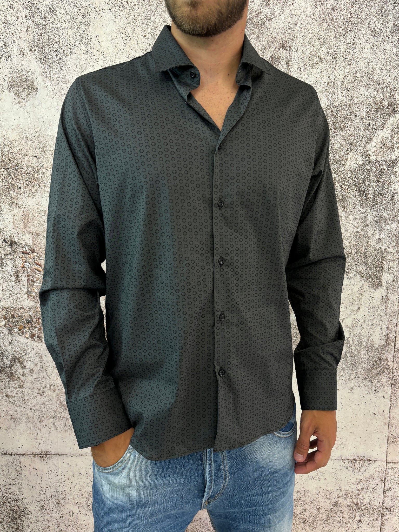 Camicia cotone grigio piombo microfantasia