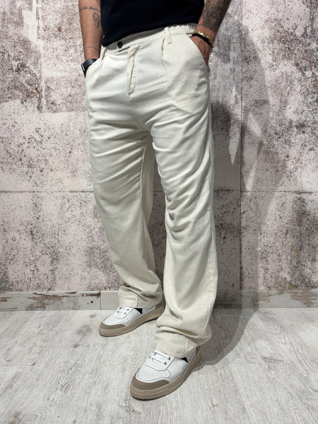 Pantalone palazzo sabbia misto lino