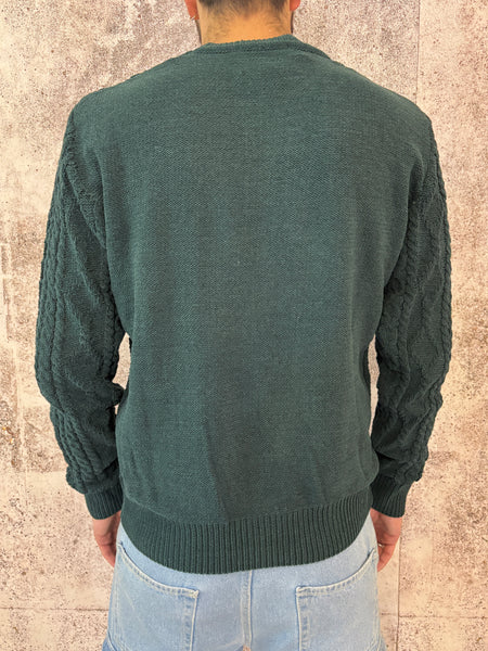 Maglione ciniglia trecce verde bosco