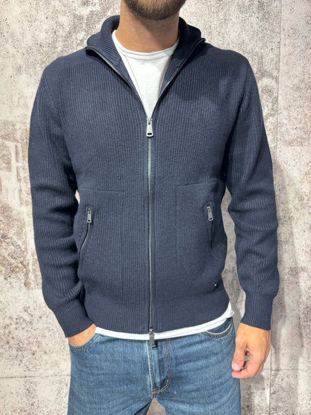 Maglione costine full zip blu