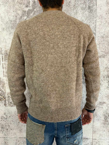 Maglione girocollo camel effetto boucle'