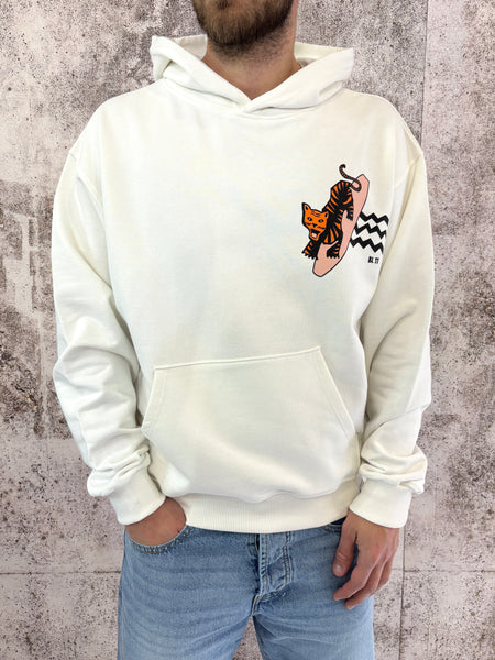 Felpa panna cappuccio con stampa fronte/retro