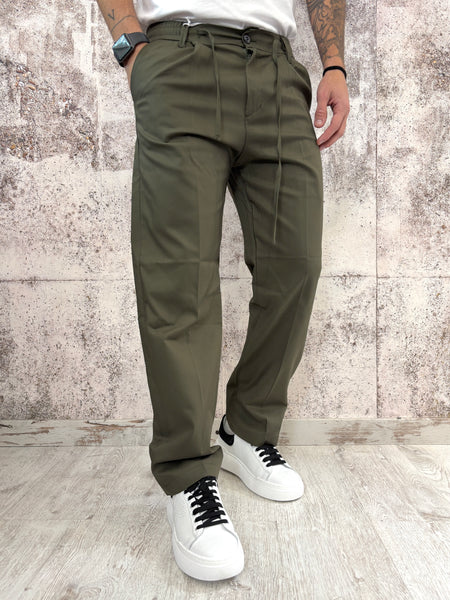 Pantalaccio cotone palazzo col. Verde militare