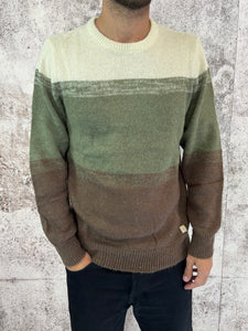 Maglione tricolore panna/verde/marrone