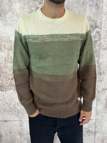 Maglione tricolore panna/verde/marrone