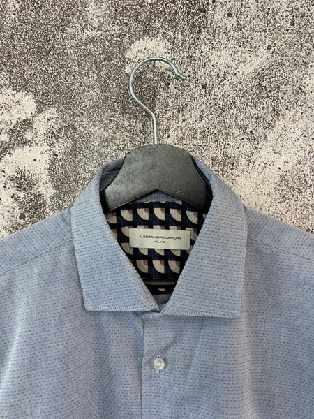 Camicia cotone azzurra microfantasia