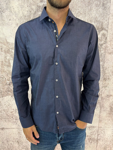 Camicia cotone blu microfantasia