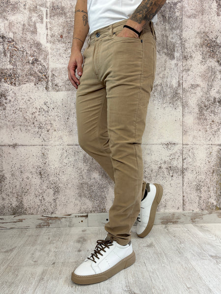 Pantalone velluto tramato beige