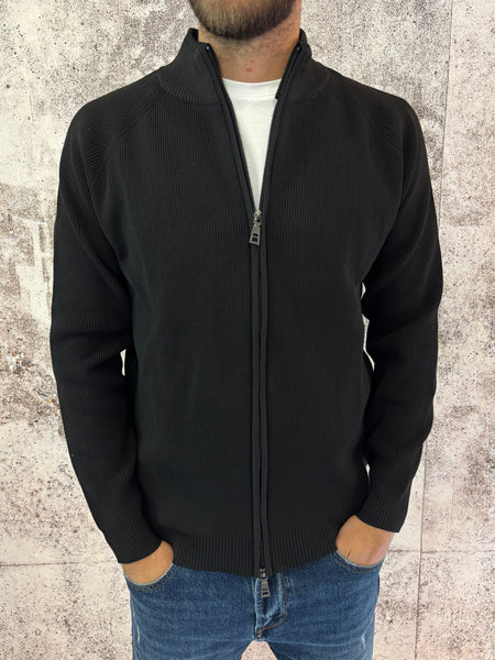 Maglione nylon nero full zip