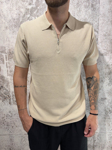 Polo in maglia lavorata zip beige