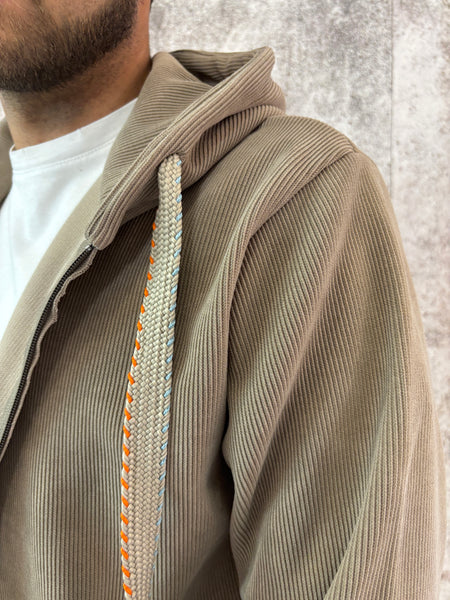 Felpa cappuccio full zip beige a costine