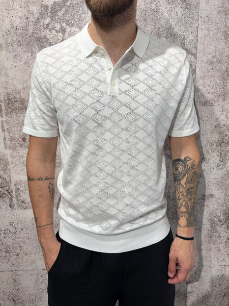 Polo in maglia lavorata bianca