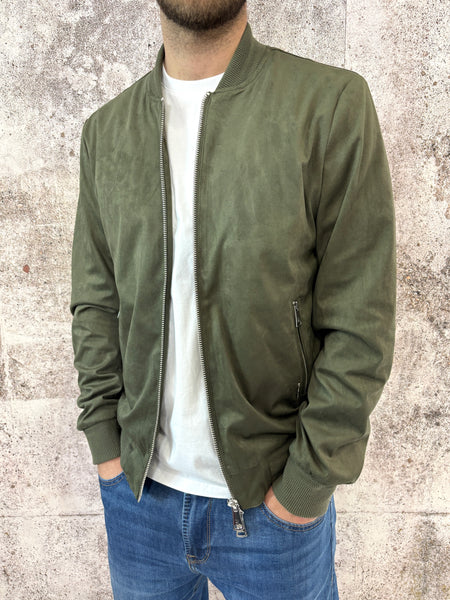 Giubbino bomber scamosciato verde militare