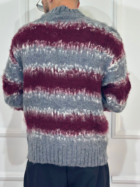 Maglione boucle grigio/bordeaux