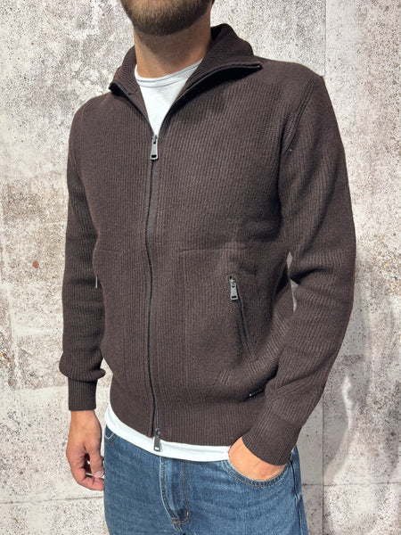 Maglione costine full zip coffee