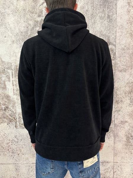 Felpa cappuccio full zip nera a costine