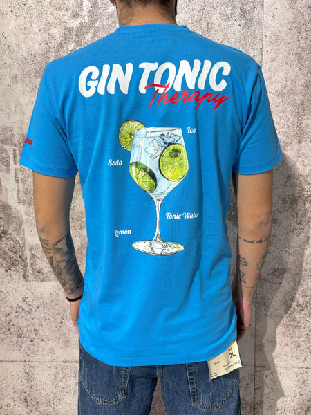 T-Shirt azzurra Gin Tonic con stampa sul retro