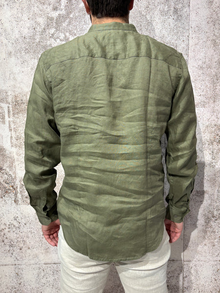 Men's Korean collar linen military shirt