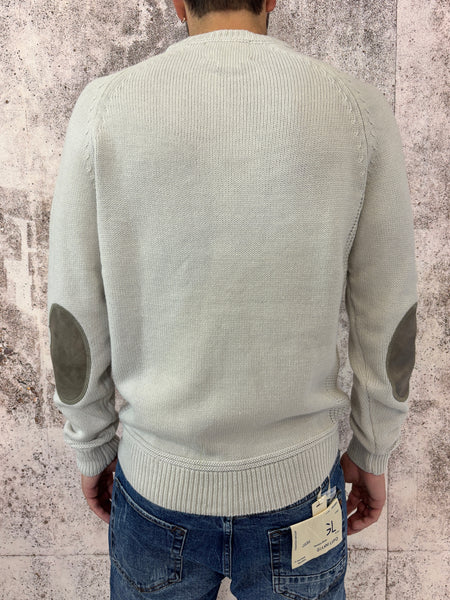 Maglione ghiaccio con toppe in velluto