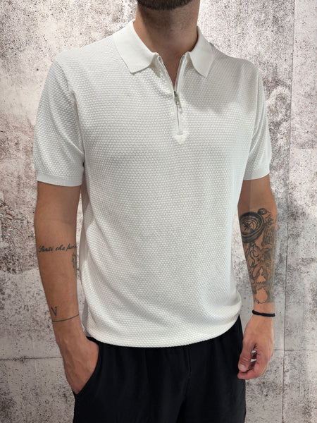 Polo in maglia lavorata zip bianca