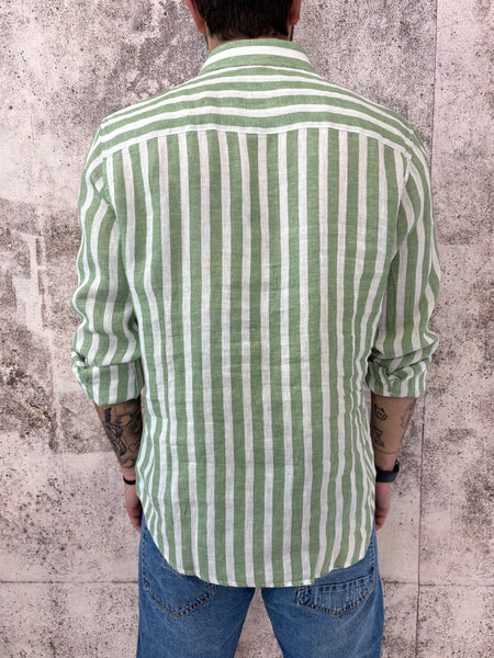 Camicia lino colletto francese righe verdi