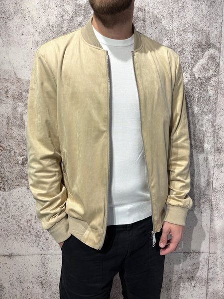 Beige suede bomber jacket