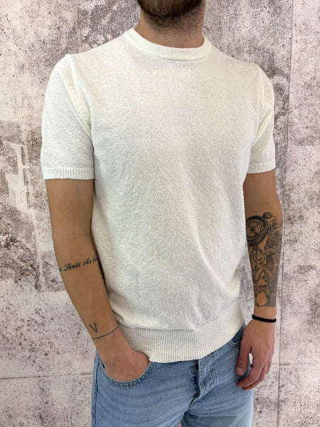 T-Shirt in maglia boucle' panna
