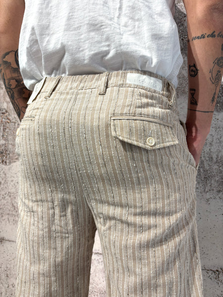 Striped beige linen blend trousers