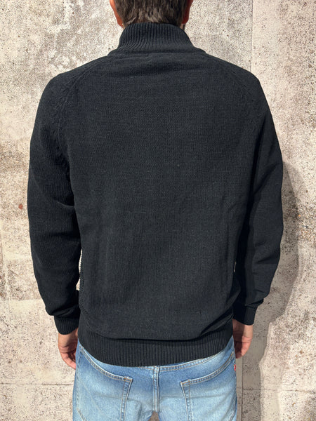 Maglione ciniglia full zip nero
