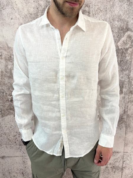 Camicia lino bianca collo francese