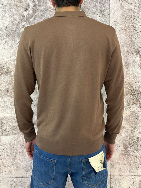 Polo tabacco con zip manica lunga