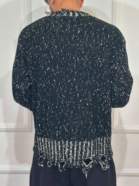 Maglione nero mélange con rotture