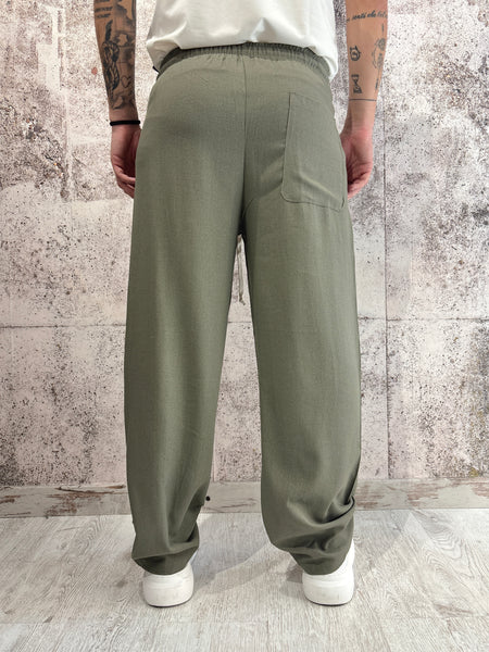 Pantalaccio palazzo verde misto lino