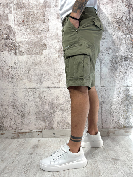 Military green cargo shorts