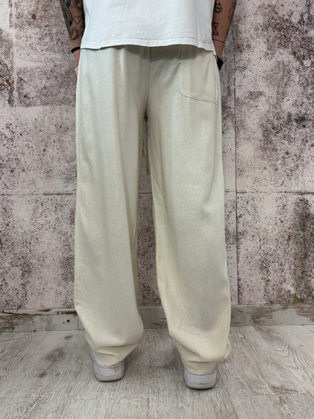 Pantalaccio palazzo misto lino sabbia