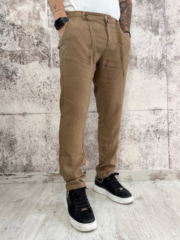 Pantalone Lino cammello con coulisse