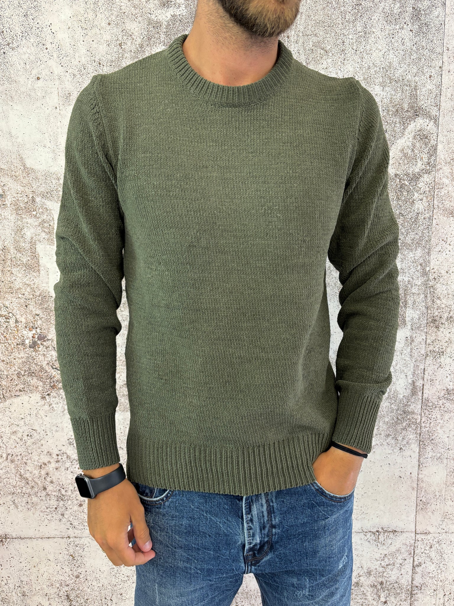 Maglione ciniglia verde militare