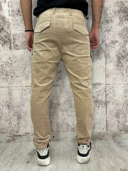 Pantalone velluto cargo beige