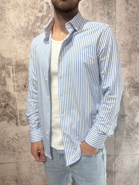 Camicia cotone righe bianche/azzurre