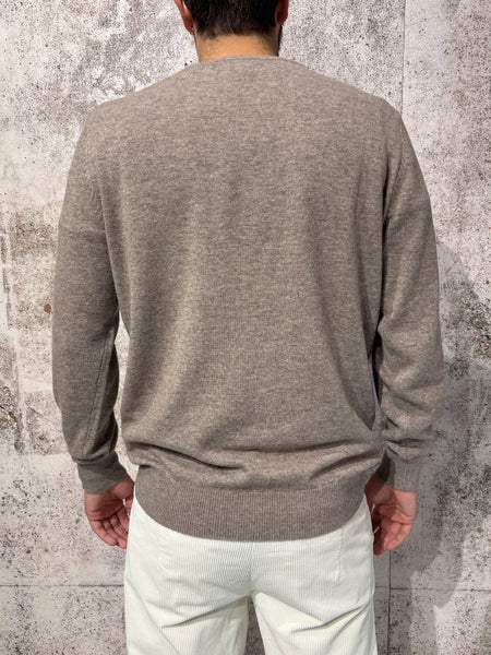 Maglione girocollo tortora misto cashmere