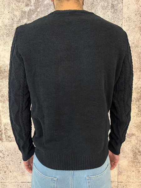 Maglione ciniglia trecce nero