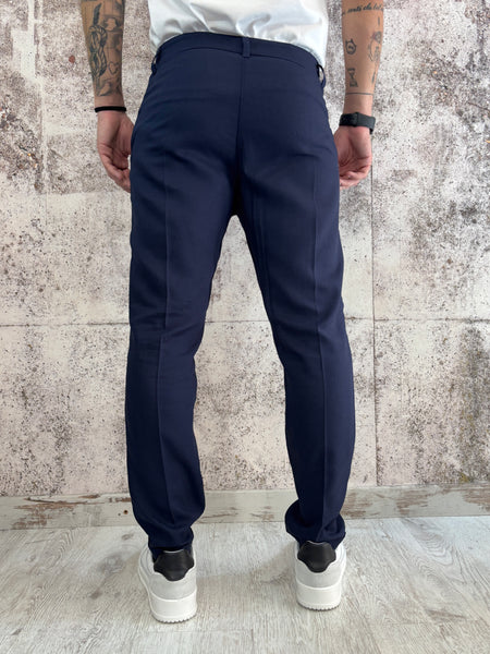 Pantalone chino misto lino blu