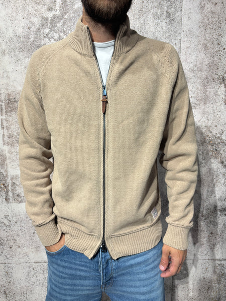 Maglione ciniglia full zip beige