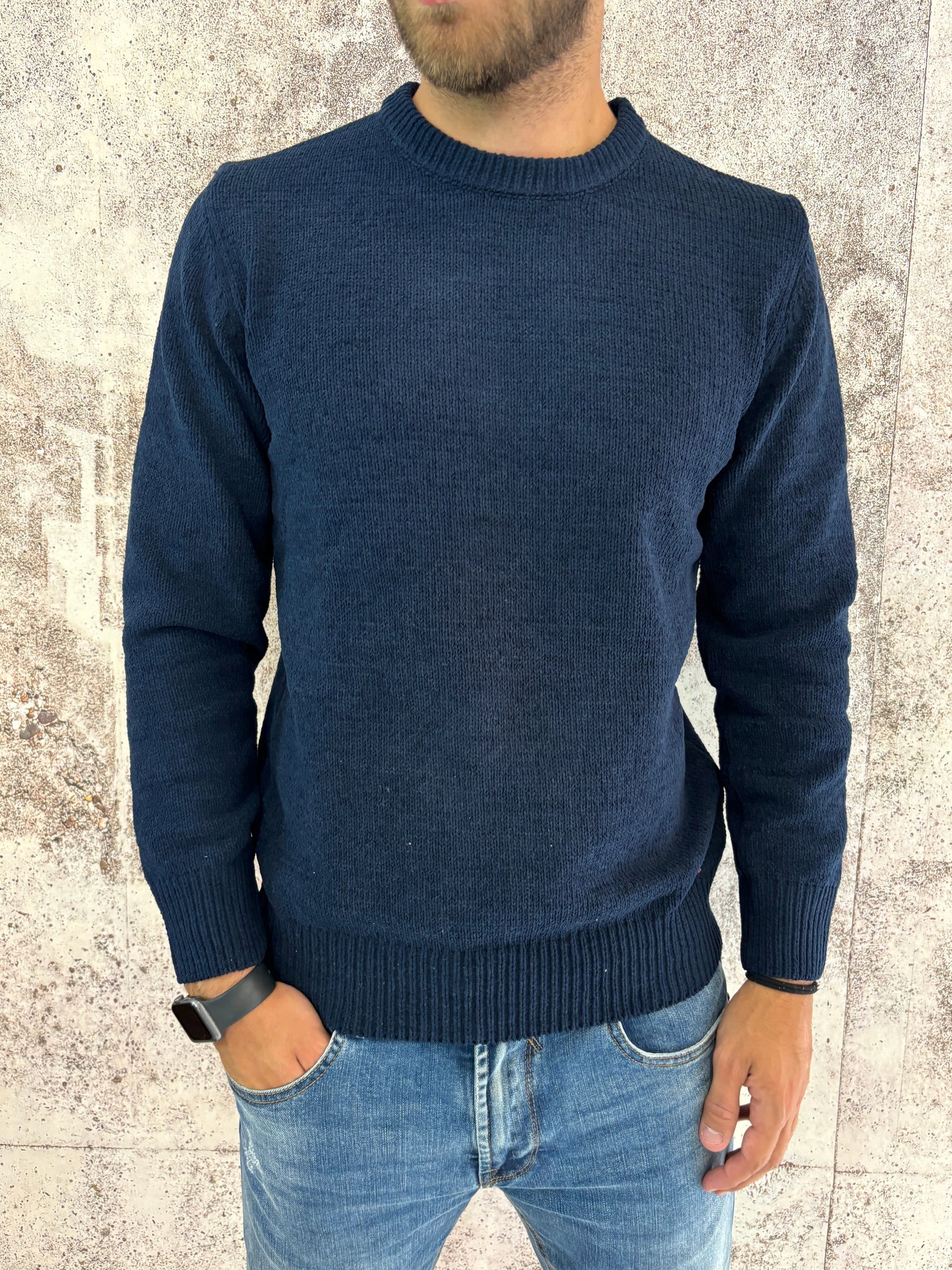 Maglione ciniglia girocollo blu