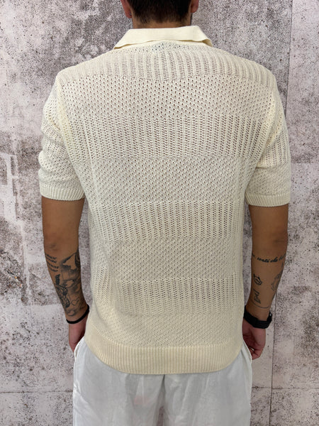Polo in maglia traforata beige