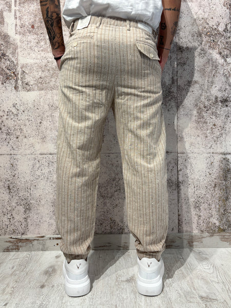 Striped beige linen blend trousers