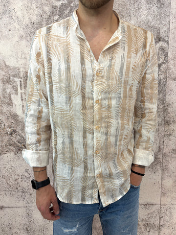Camicia misto lino coreana fantasia beige
