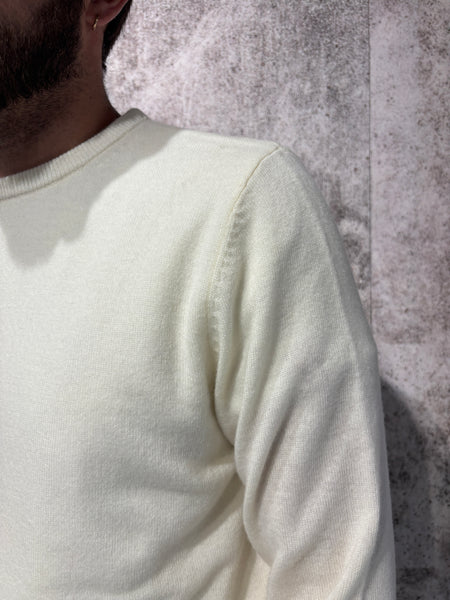 Maglione girocollo panna misto cashmere