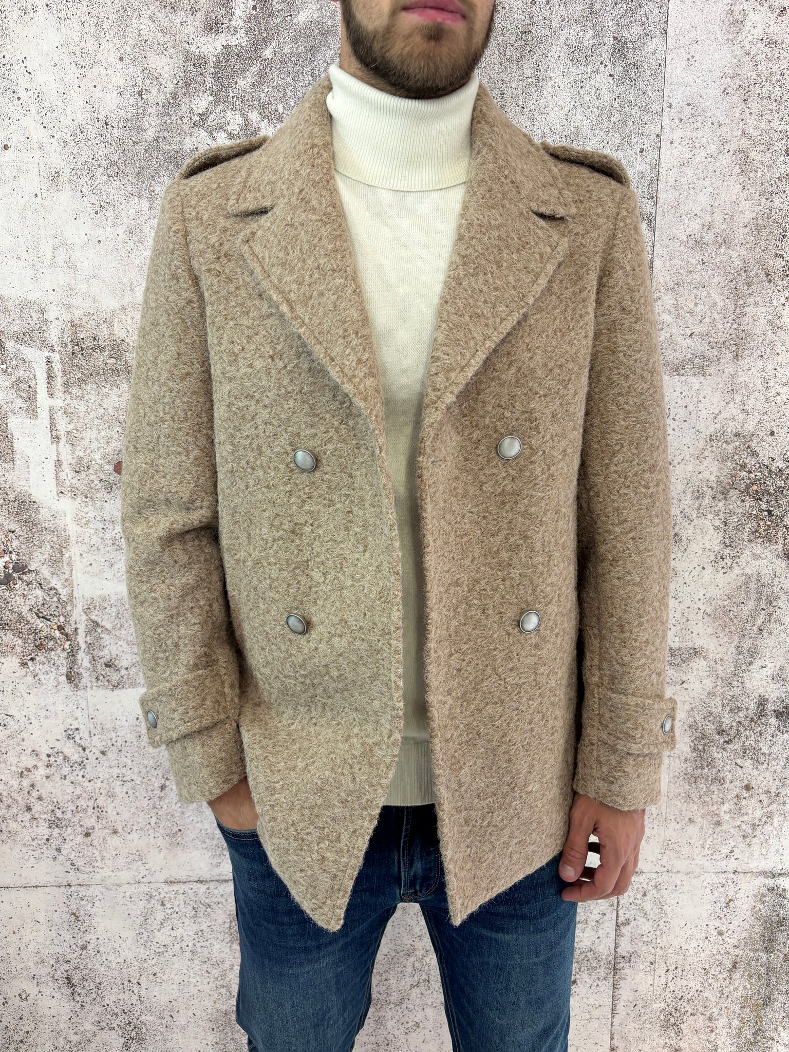 Cappotto peacot cammello