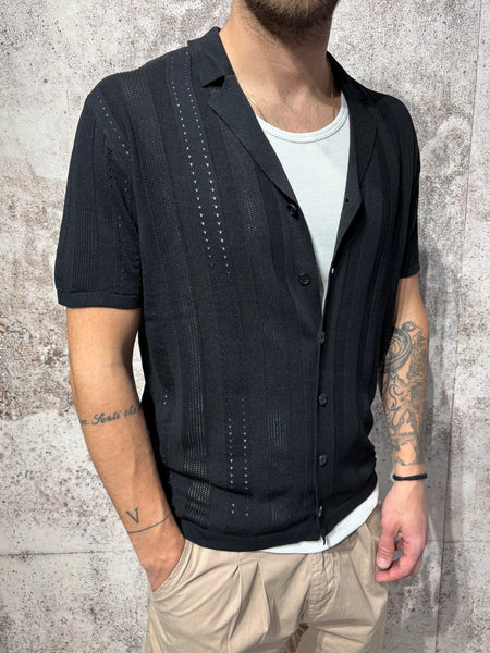 Camicia in maglia m/m lavorata nera